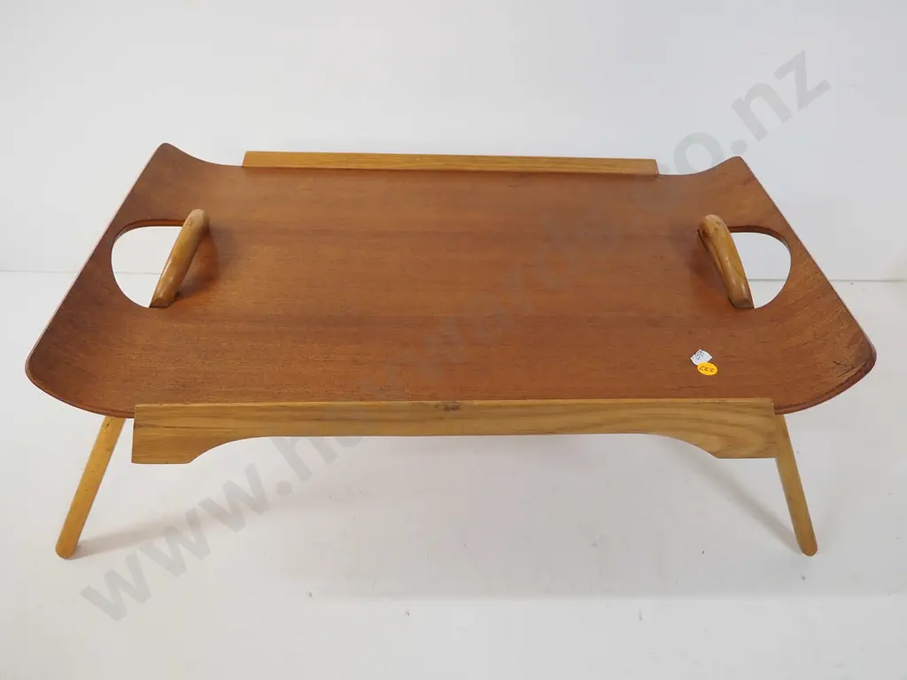 Presscraft NZ bent wood tray with folding legs - has had repair, 2 replaced hinges, legs askew H90 W370 L590 Image 1++