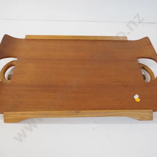 Presscraft NZ bent wood tray with folding legs - has had repair, 2 replaced hinges, legs askew H90 W370 L590