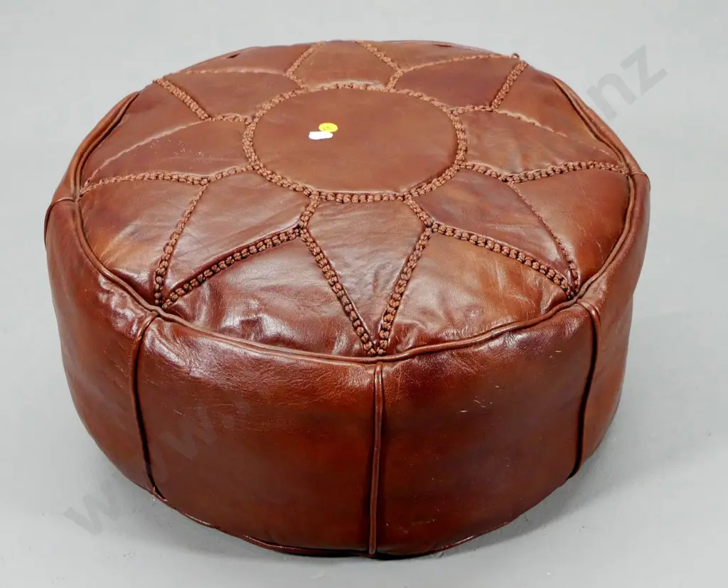 leather 'Born to be Boho' pouffe with stitched cording detail H220 D470 Image 1++