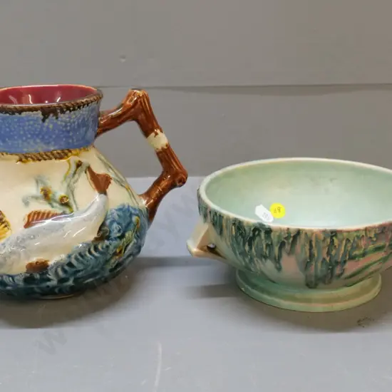 Roseville pottery bowl and an English raised fish pattern jug H-160