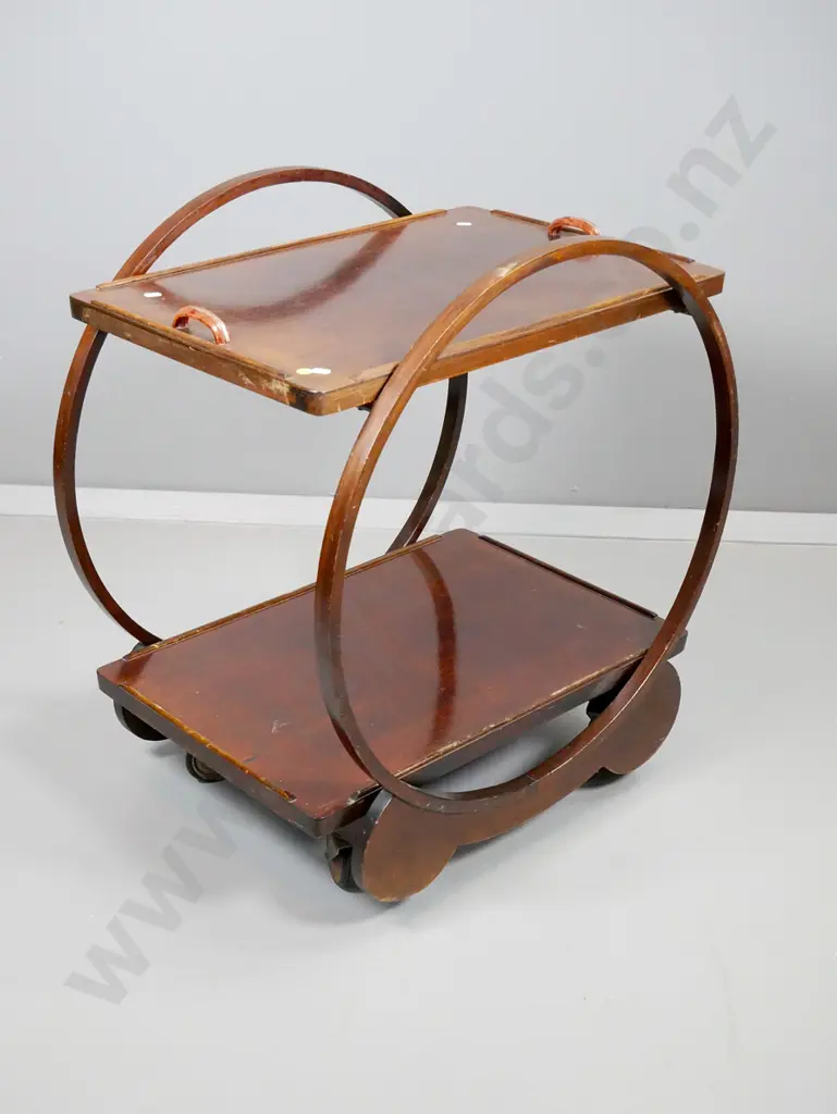 deco hoop side tea trolley with bakelite handles - polish needs attention H-700 L-600 W-450 Image 1++