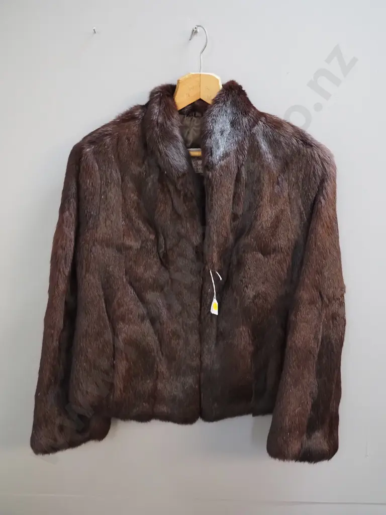 brown fur short jacket with Mutual Furs Dunedin label Image 1++