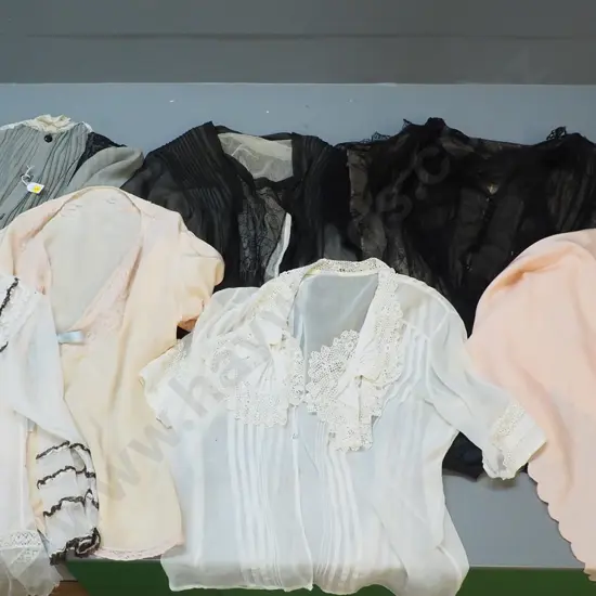 7 vintage lady's tops - minor light staining, wear to most pieces, damage to one