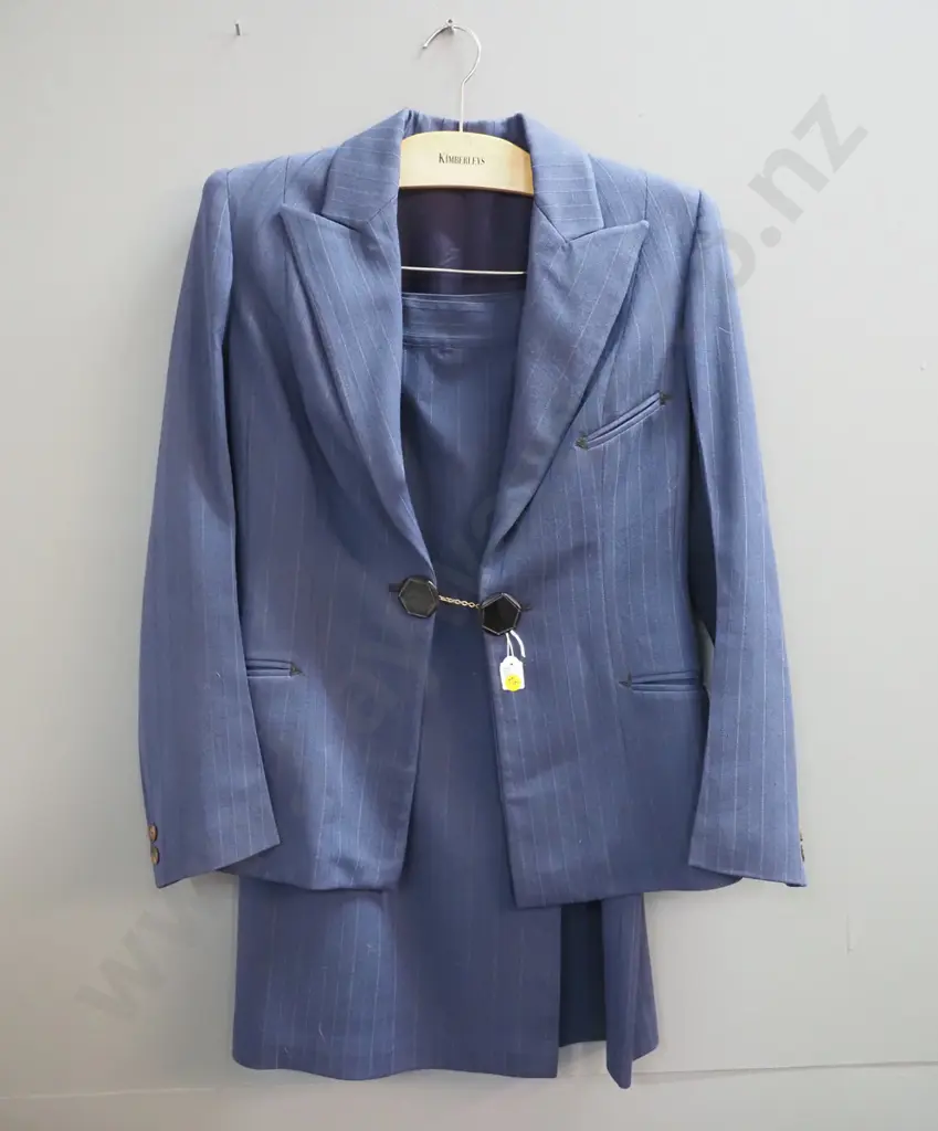 vintage blue tailored lady's suit with bakelite or plastic buttons - "Petone" on maker's label Image 1++