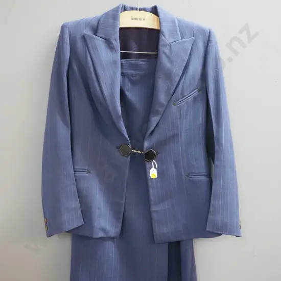 vintage blue tailored lady's suit with bakelite or plastic buttons - "Petone" on maker's label