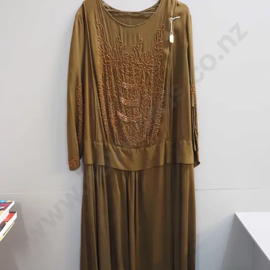 vintage 1920s style beaded brown cocktail dress