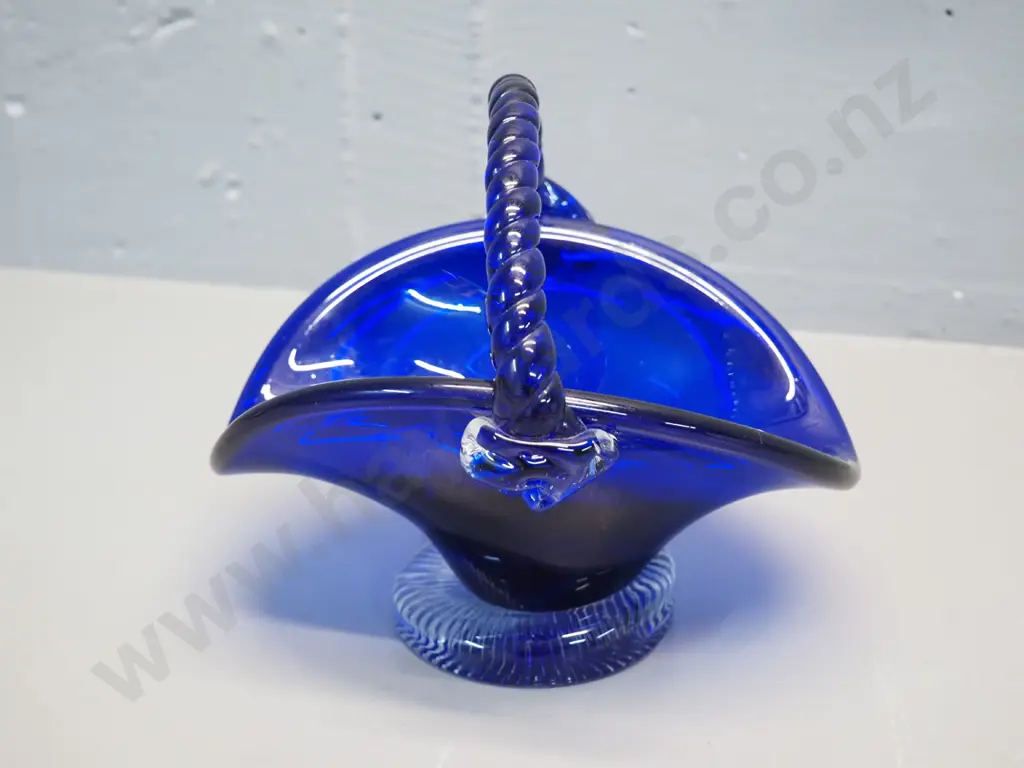 cobalt blue and clear heavy glass basket H-170 L-185 Image 1++