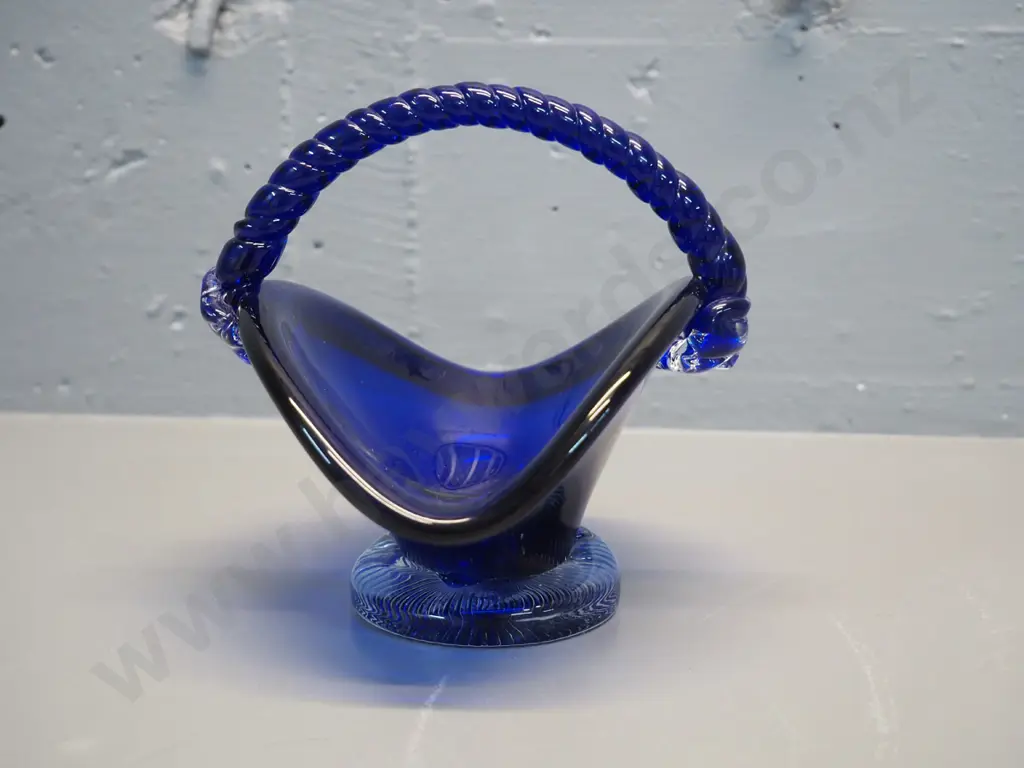 cobalt blue and clear heavy glass basket H-170 L-185 Image 1++