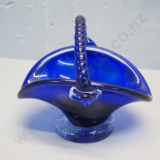 cobalt blue and clear heavy glass basket H-170 L-185
