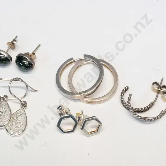 5 pairs asstd silver earrings all stamped