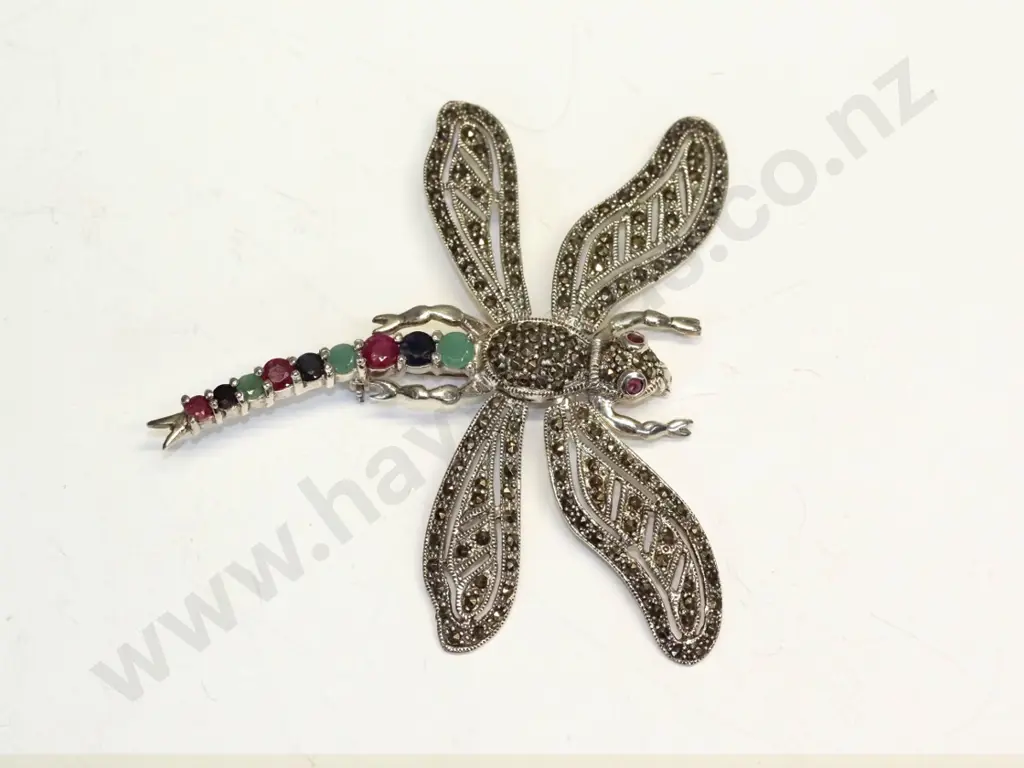large marcasite & stone brooch stamped 925 Image 1++