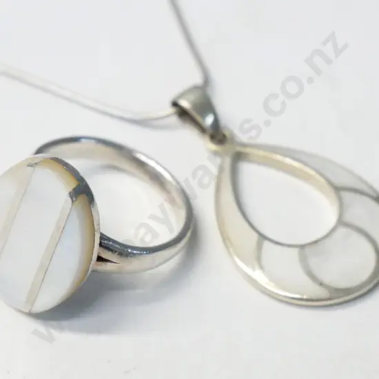 silver necklace with white enamel & matching ring all stamped 925