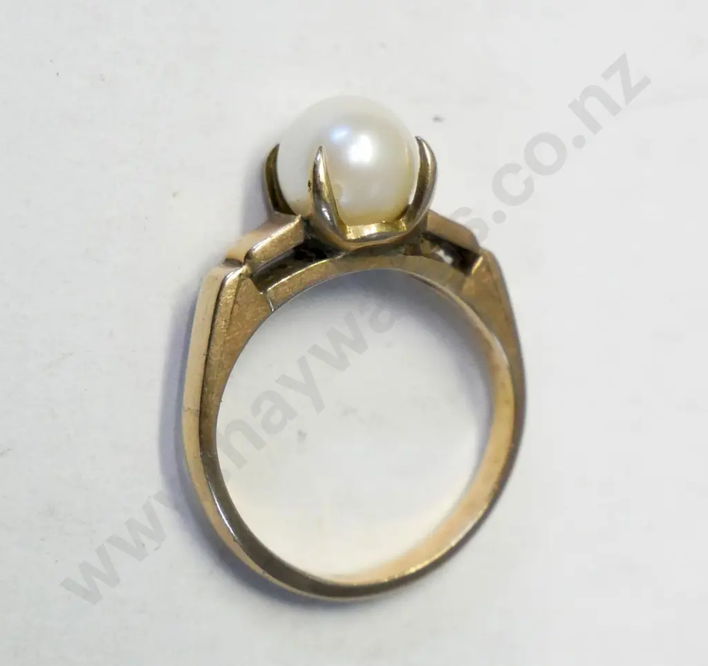 pearl dress ring stamped 14k Image 1++