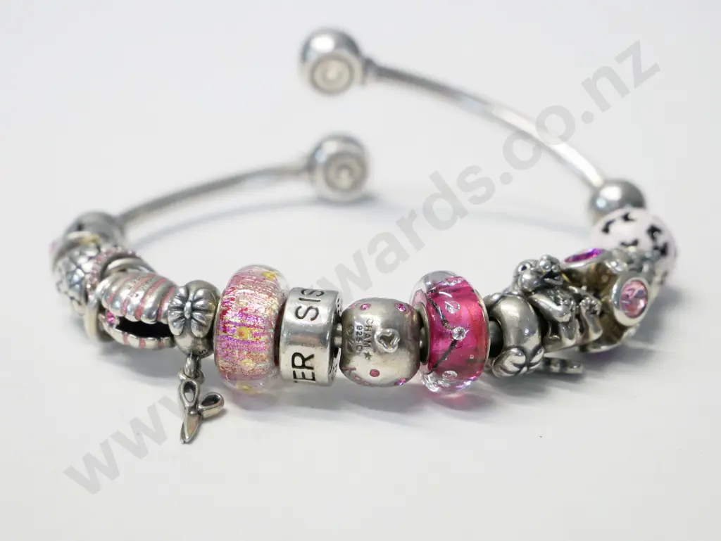 silver bangle with coloured ball charms stamped 925 Image 1++