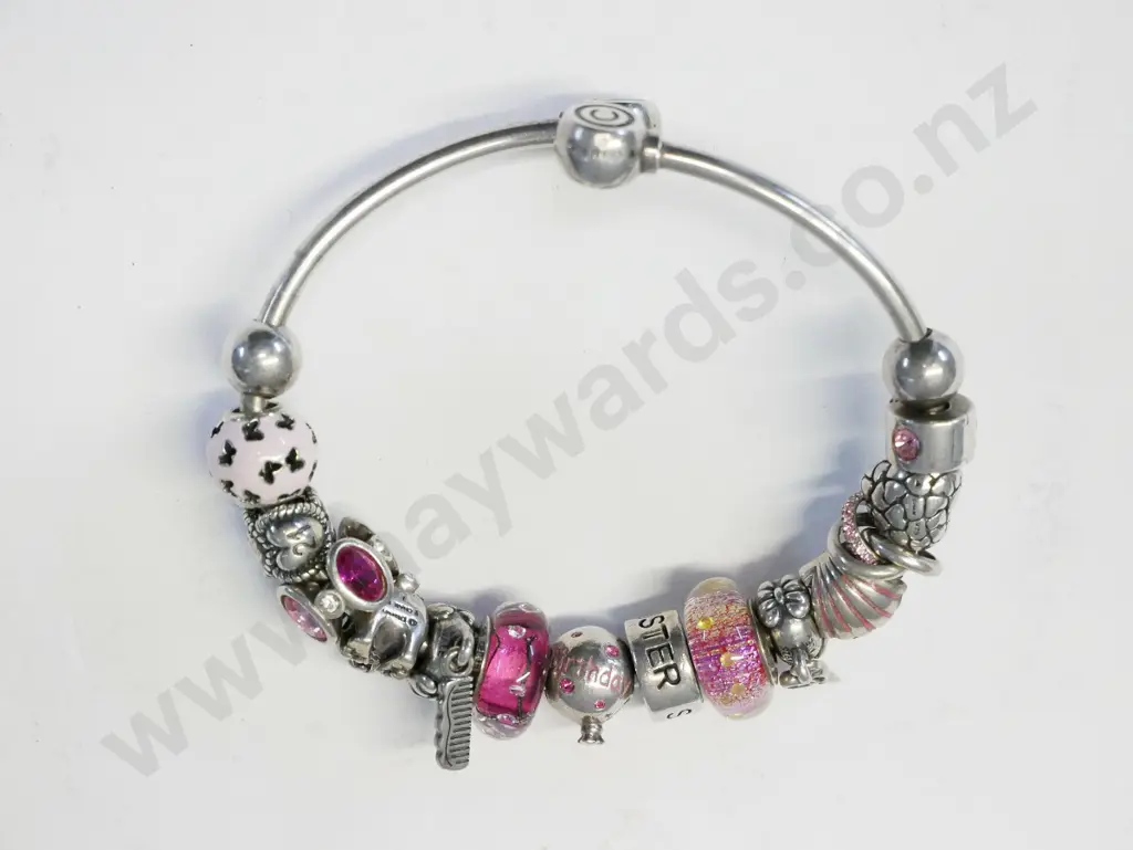 silver bangle with coloured ball charms stamped 925 Image 1++