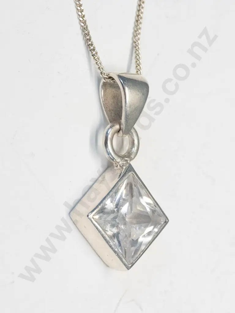 silver cz necklace chain stamped 925 Image 1++