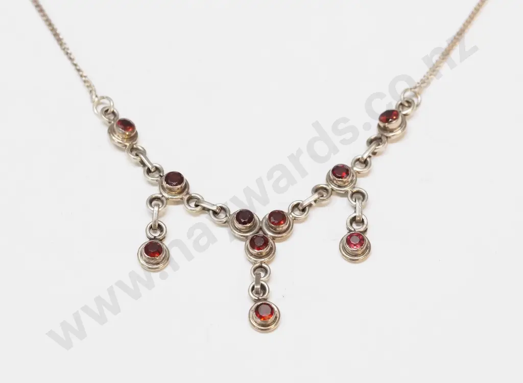 silver garnet necklace stamped 925 Image 1++