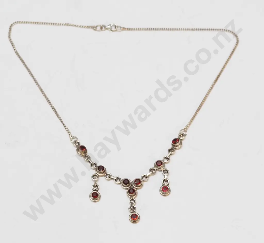 silver garnet necklace stamped 925 Image 1++