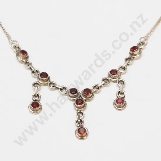 silver garnet necklace stamped 925