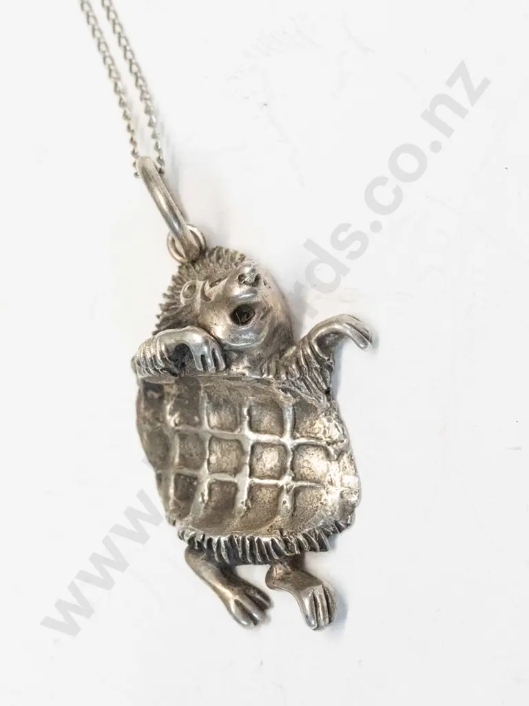 silver hedgehog necklace stamped stg Image 1++