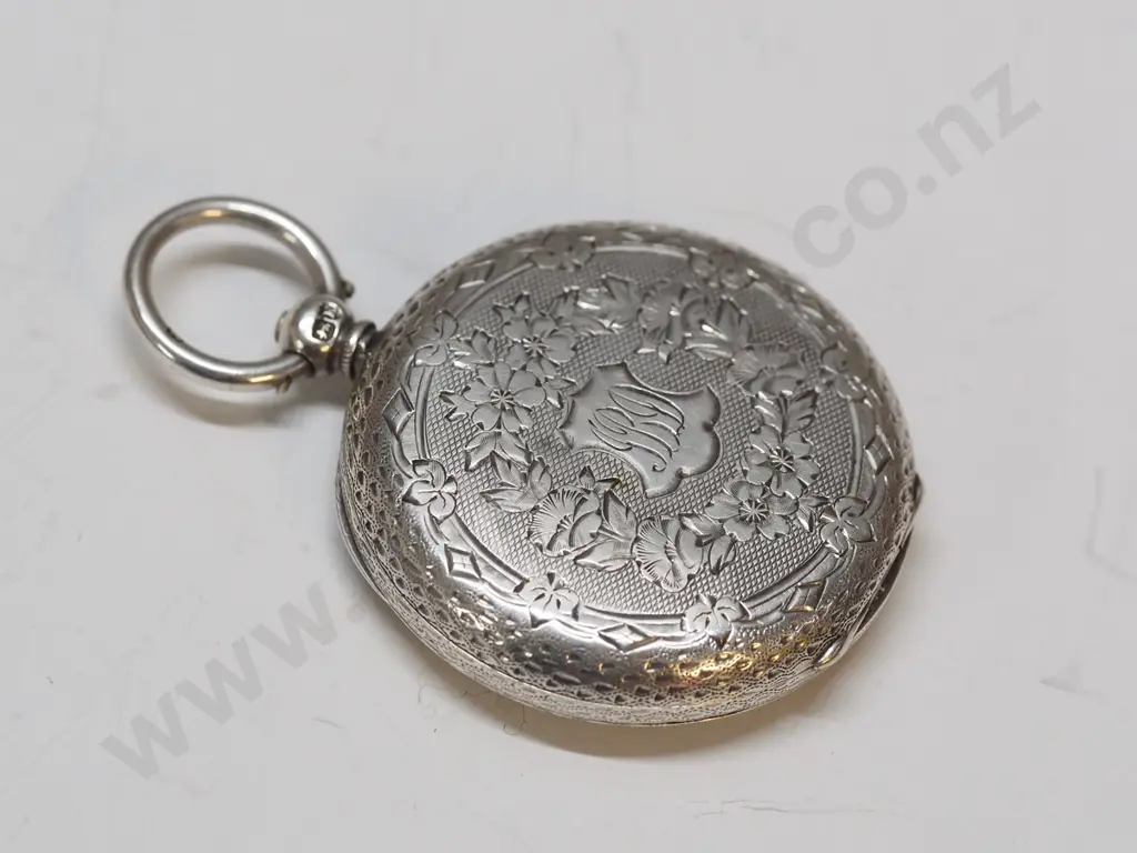 silver engraved pocket watch stamped lion, shield, K 116181 Image 1++