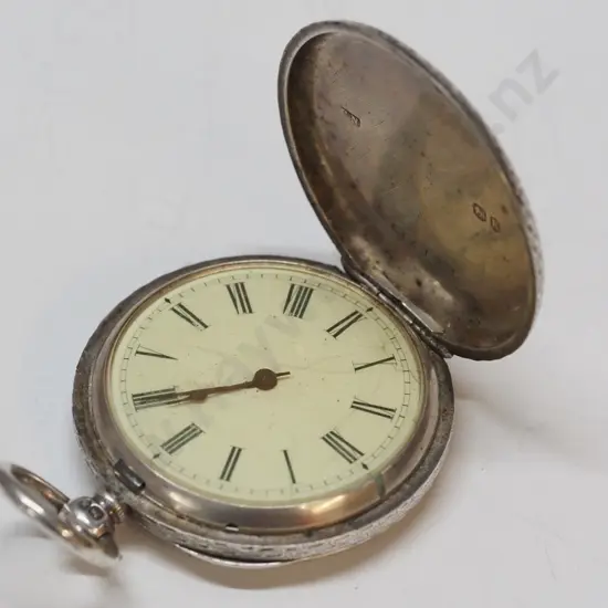 silver engraved pocket watch stamped lion, shield, K 116181