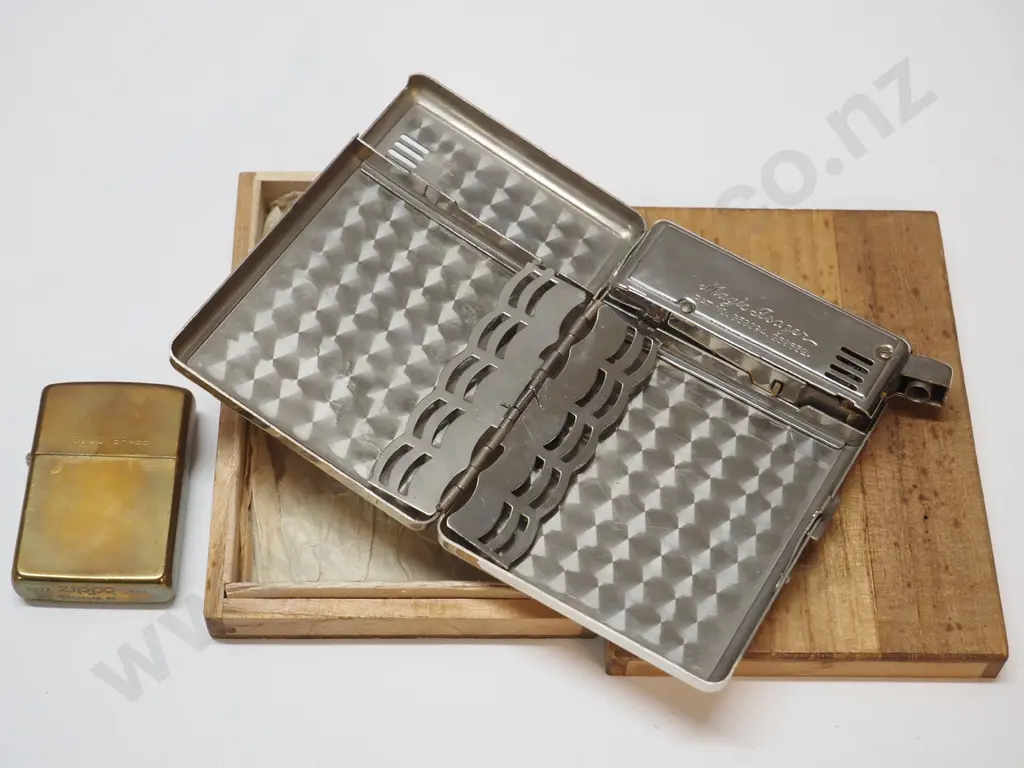 large boxed silver cigarette lighter engraved 'Memory of Japan' & small brass lighter Image 1++