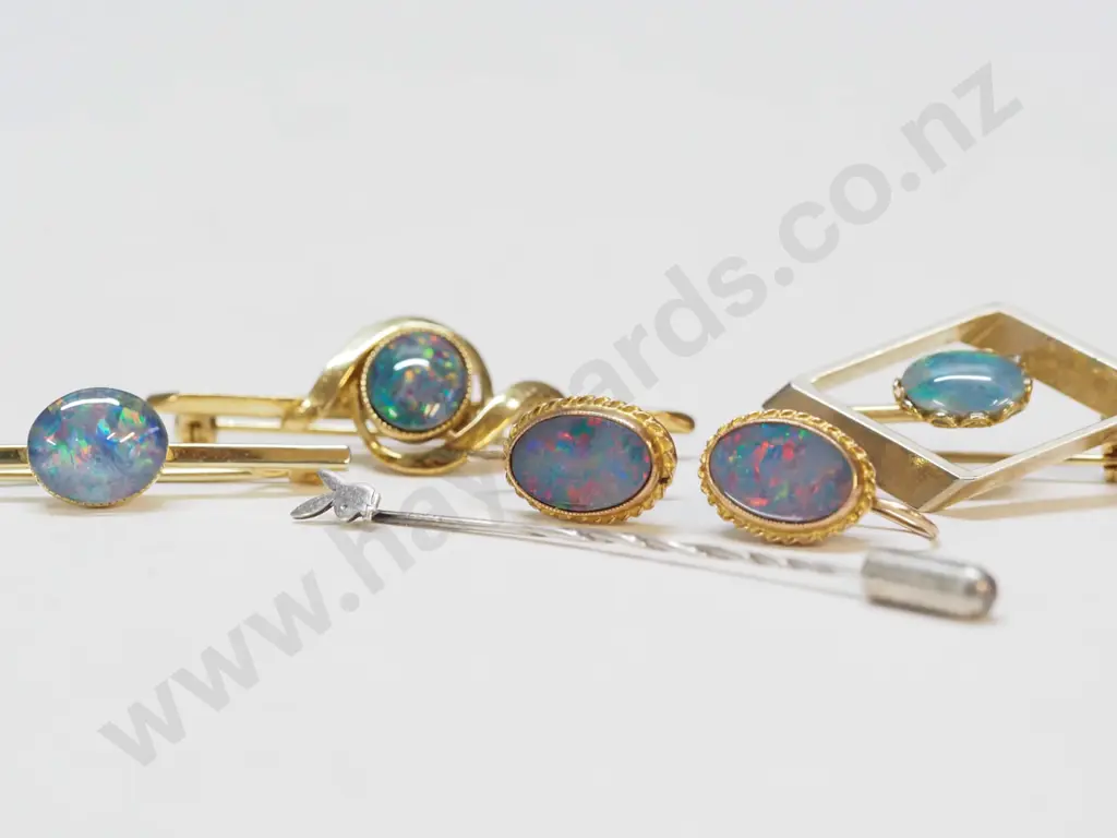 3 opal brooches,pr opal earrings [screw on] & playboy lapel pin [no marks on any] Image 1++