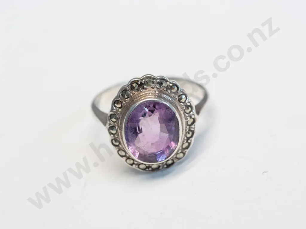 silver amethyst & cz dress ring stamped 925 Image 1++