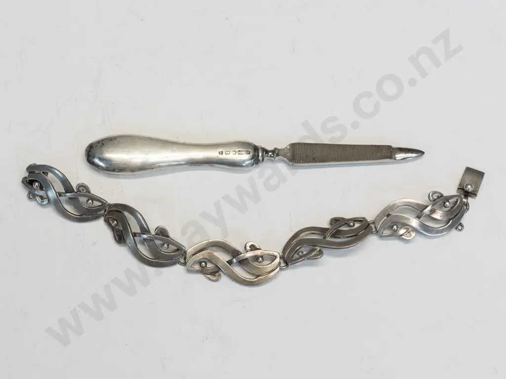 silver bracelet stamped 925 & silver nail file stamped ?, lion, q Image 1++