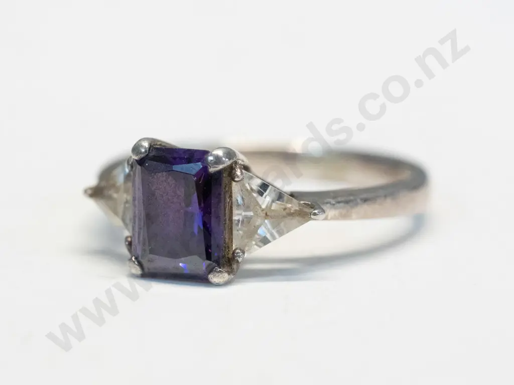 silver amethyst & cz dress ring stamped 925 Image 1++
