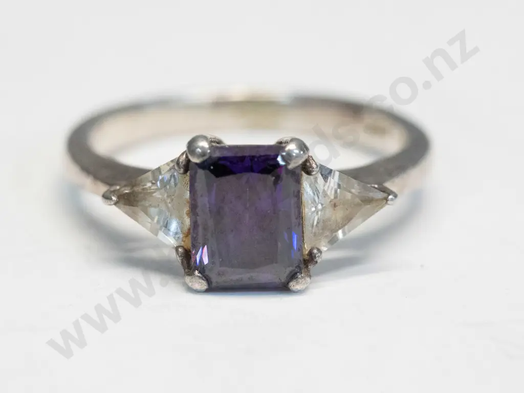 silver amethyst & cz dress ring stamped 925 Image 1++