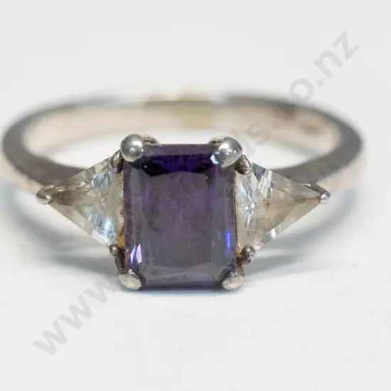 silver amethyst & cz dress ring stamped 925