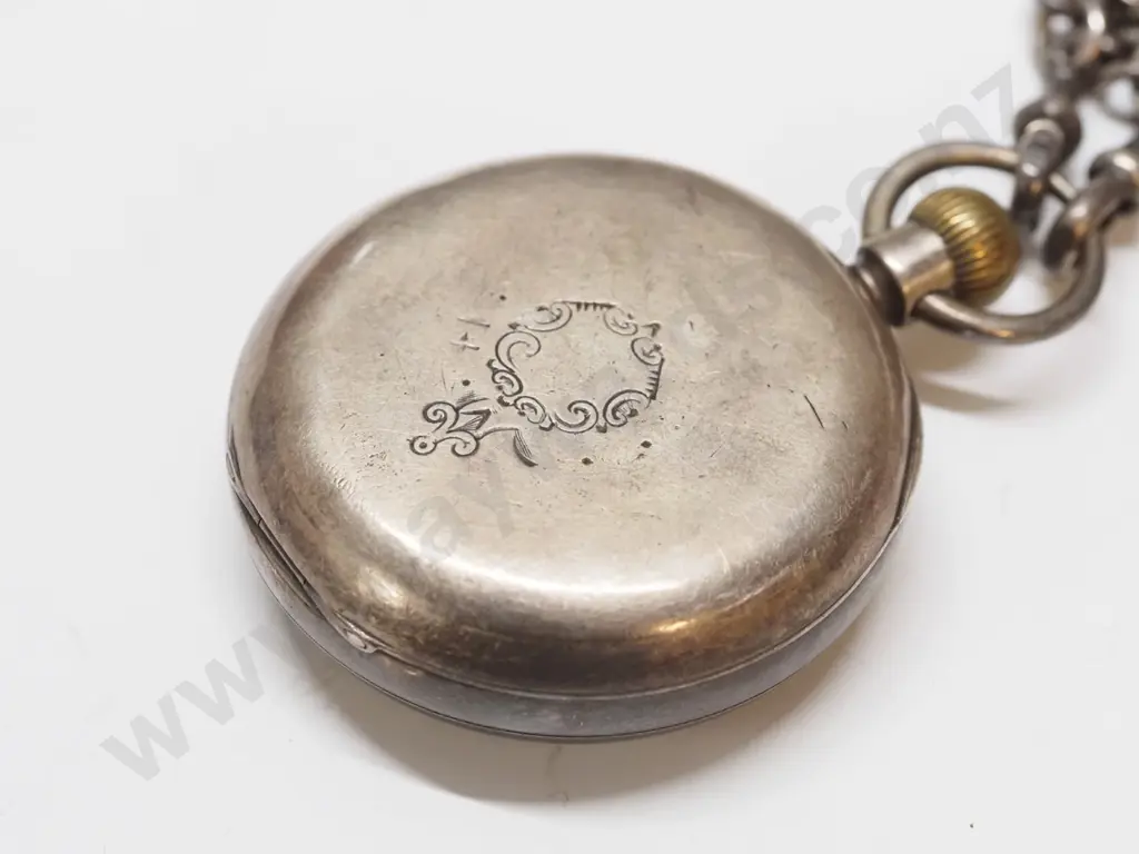 silver pocket watch & chain stamped lion, achor Z Image 1++