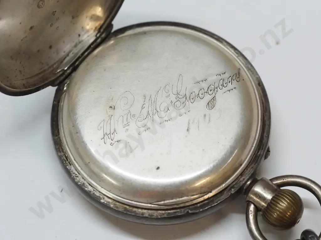 silver pocket watch & chain stamped lion, achor Z Image 1++