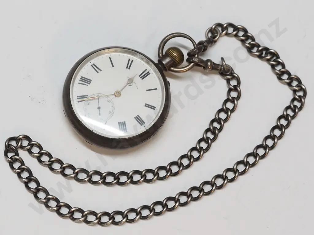 silver pocket watch & chain stamped lion, achor Z Image 1++
