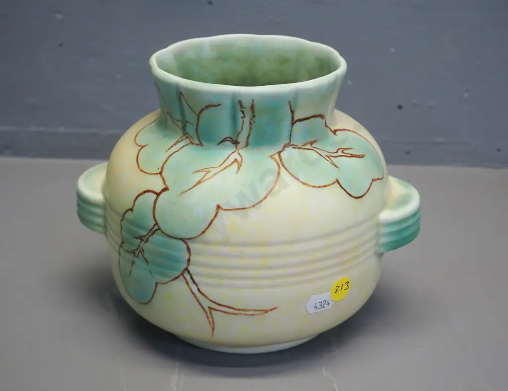 deco Crown Devon hand painted handled vase H160 D200 Image 1++