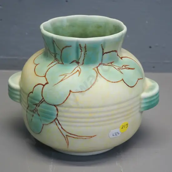 deco Crown Devon hand painted handled vase H160 D200