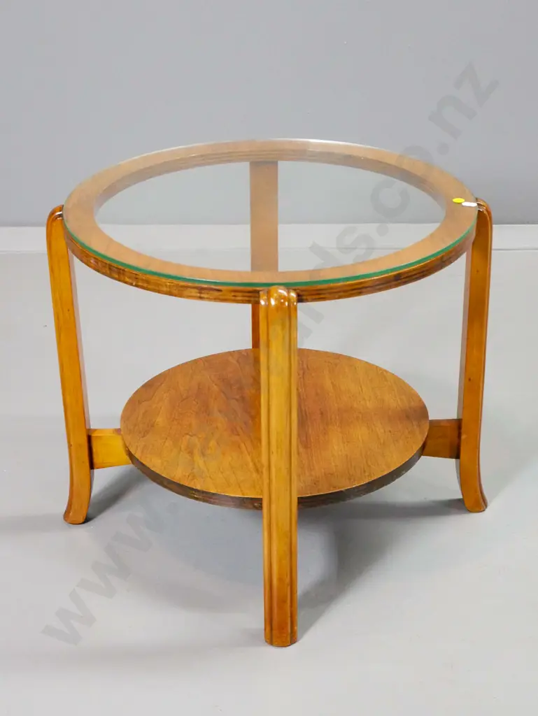 vintage mahogany and ply glass-topped round occasional table H-460 Diameter 400 Image 1++