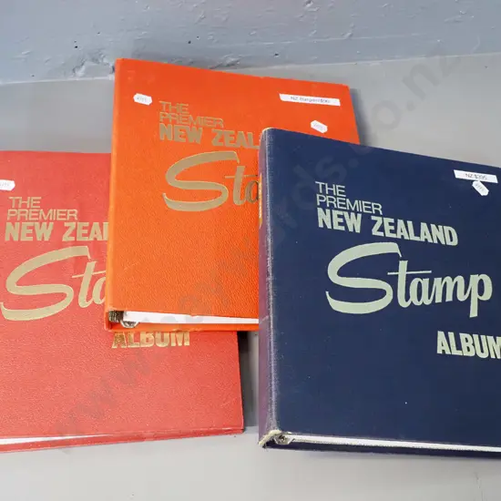 3 New Zealand stamp albums with partial contents - numerous vintage stamps