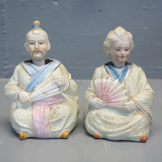 pair of asian soft porcelain nodding head figurines H-135