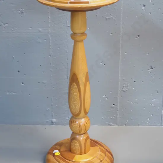 retro Kaimanawa turned NZ mixed native timbers smoker's stand with metal ashtray H500