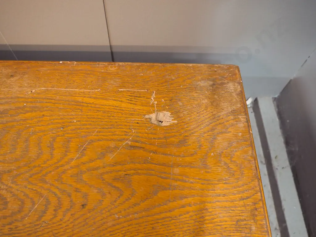 oak 2-drawer library catalogue card file cabinet - screw hole damage on top H210 W550 D420 Image 1++