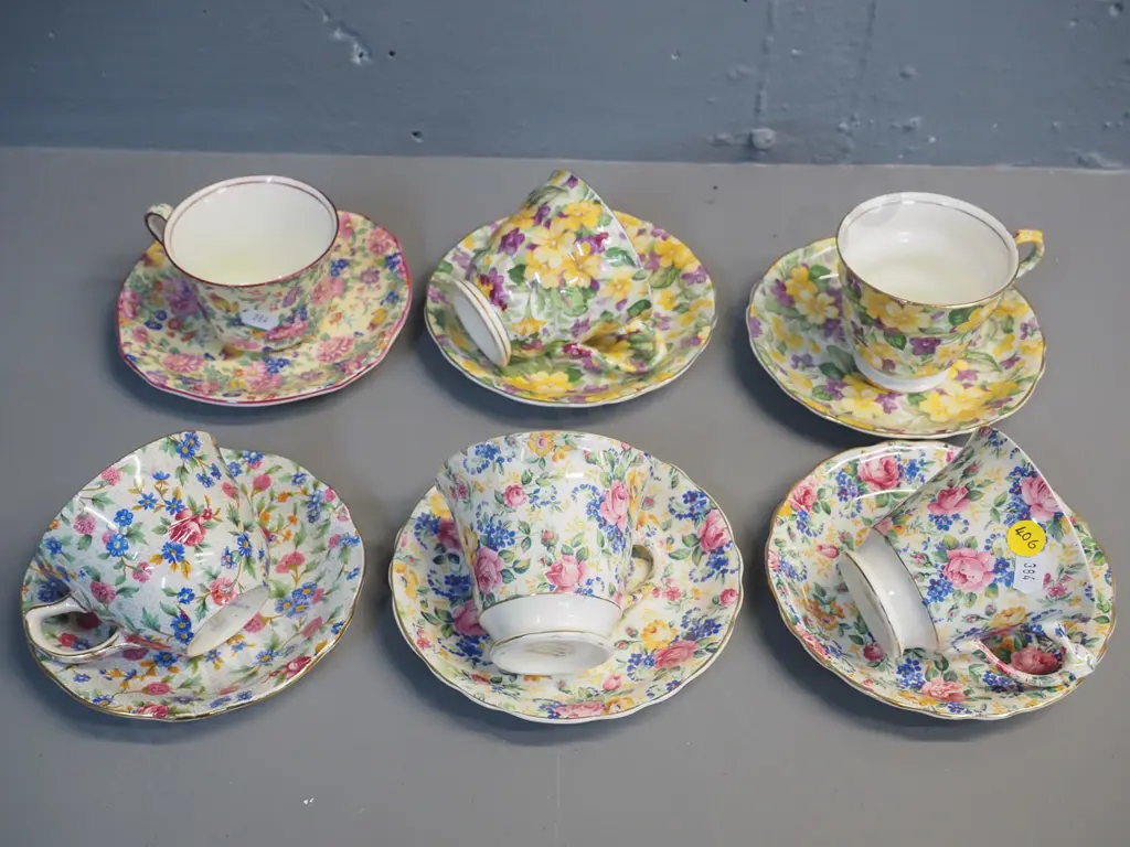 6 all-over-floral cups & saucers - James Kent & Grimwades Image 1++