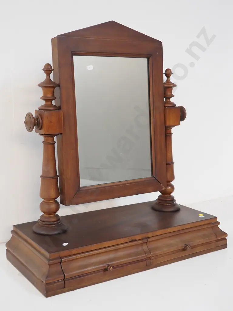 vintage dressing table mirror with turned supports, 2 drawers, minor damage to mirror frame H660 W590 D280 Image 1++