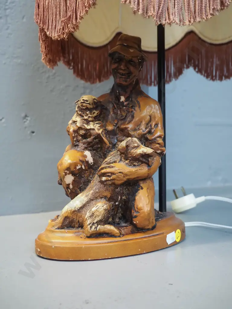 Allan Davey composite figural 'Farmer' base table lamp with tasseled shade - flaking to finish on figure H570 Image 1++