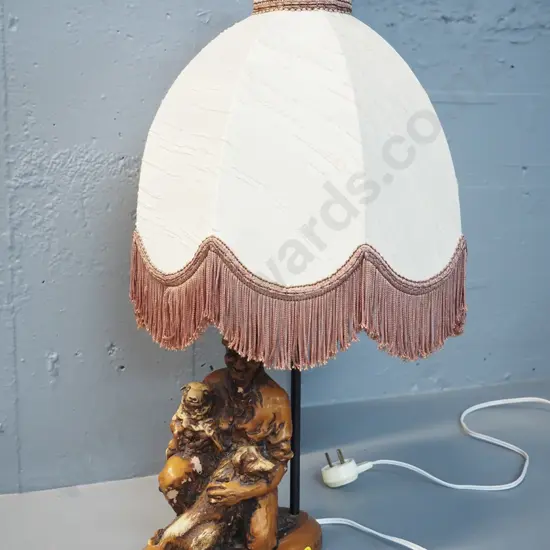 Allan Davey composite figural 'Farmer' base table lamp with tasseled shade - flaking to finish on figure H570
