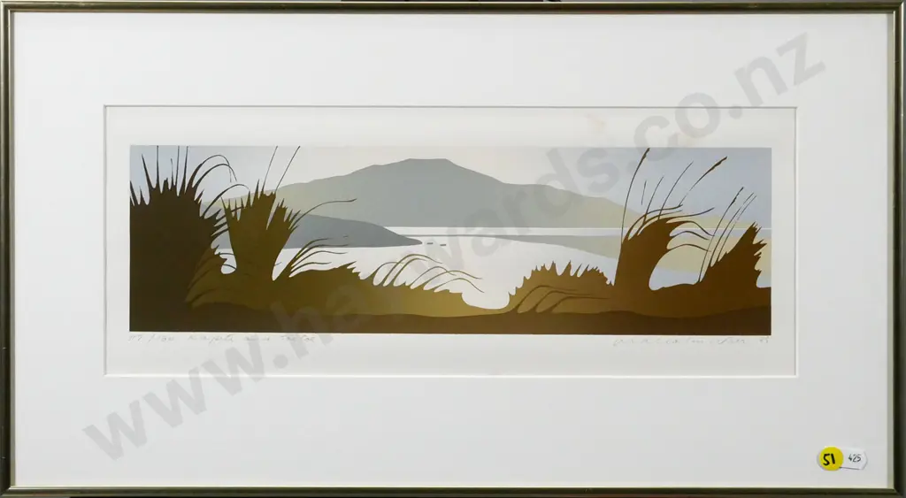 Malcolm Warr '85 - framed ltd edition print 117/160 "Kapiti and toetoe" (some foxing) H-110 W-380 Image 1++