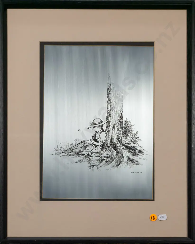 framed Karen McLeod 1983 - ltd edition etching AP "Girl Under Tree" H-310 W-230 Image 1++
