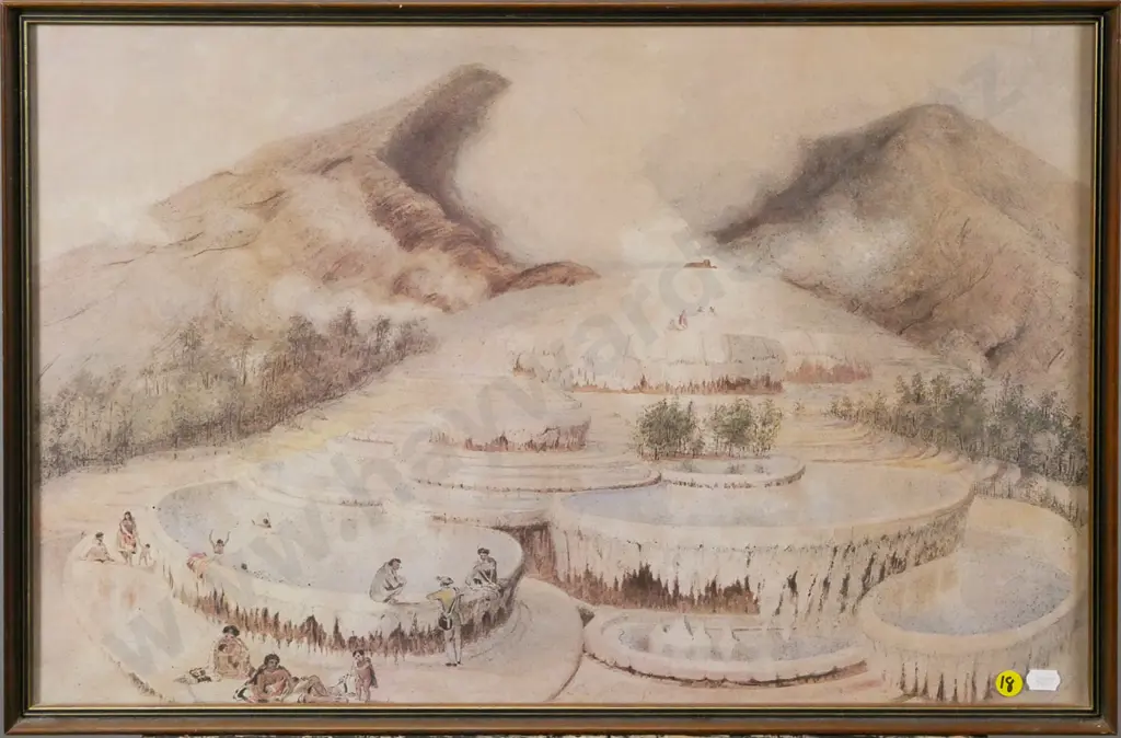 framed historic Charles Heaphy print  - White Terraces H-370 W-560 Image 1++